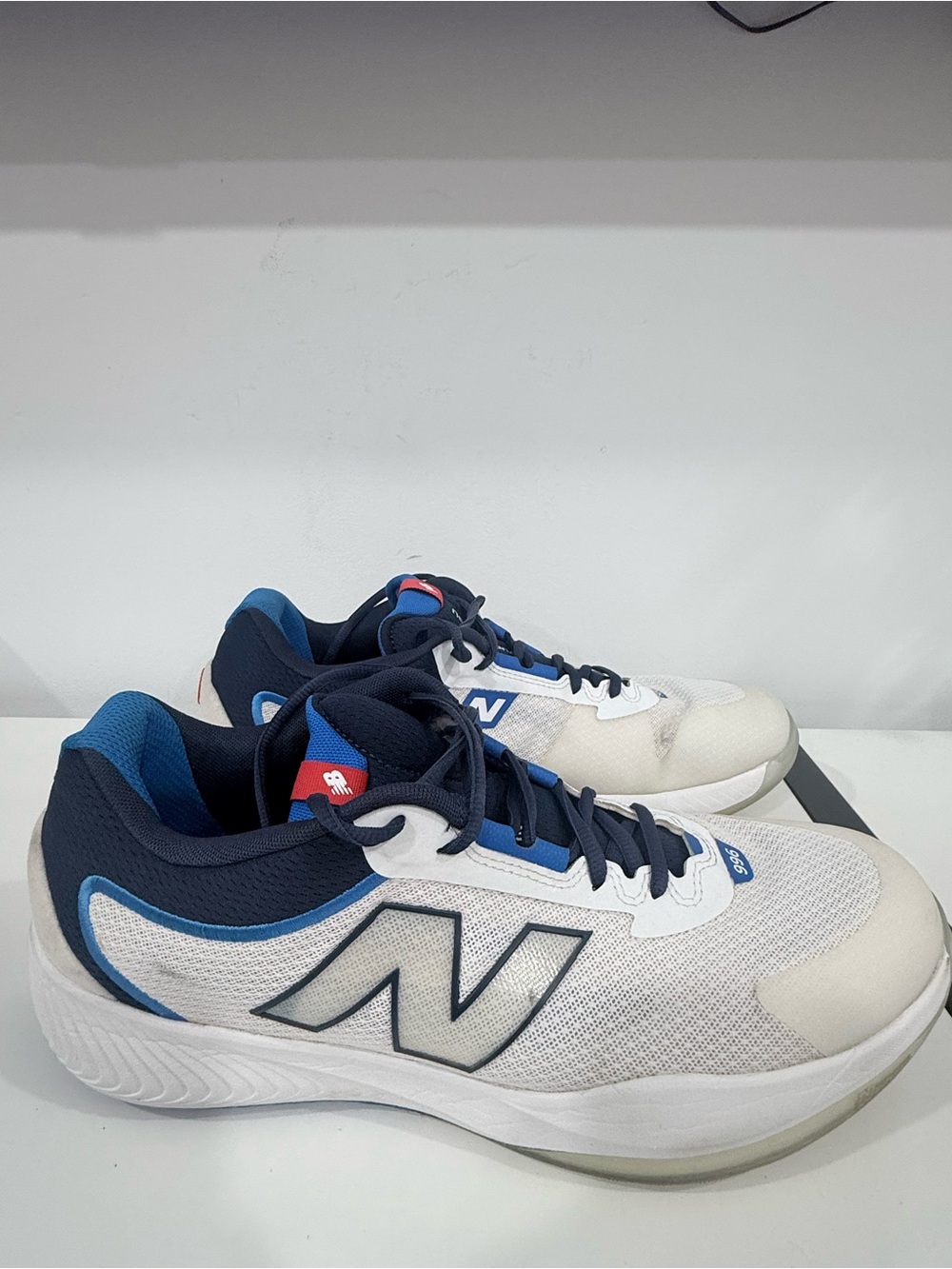 New Balance White & Navy Athletic Sneakers